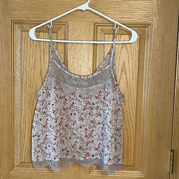 Pull&Bear Floral Lace Gray Tank Top Small - Picture 1 of 5